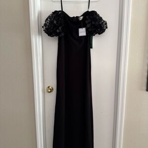 NWT Premier Black Maxi Dress with Puff Floral Off-Shoulder Sleeves